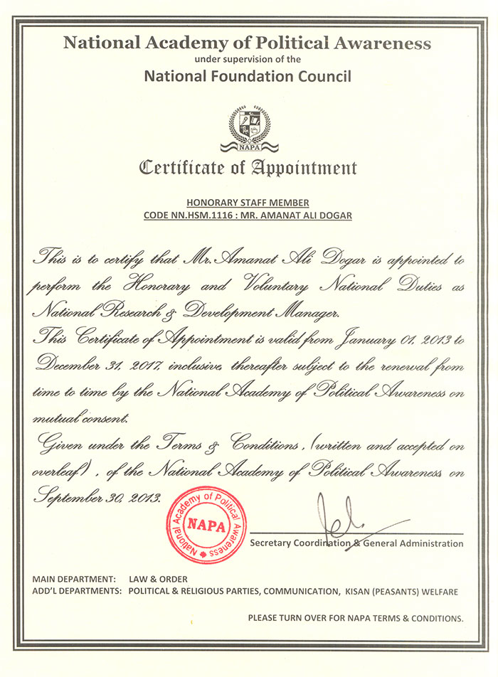 Certificate Of Appoinment